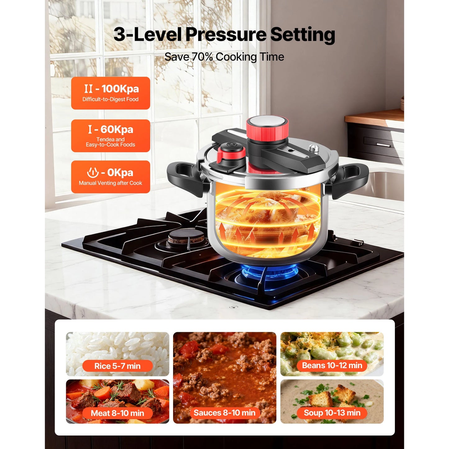 SucceBuy Stainless Steel Pressure Cooker With Steaming Rack Tempered Glass Lid