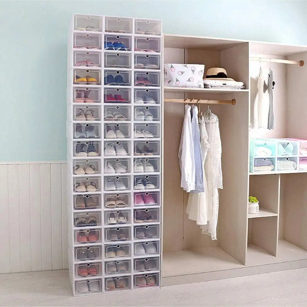 Foldable Flip Shoe Boxes Set 20/24 Pack Plastic Clear Organizer