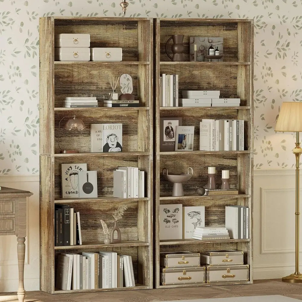 Ironck Two Piece Six Tier Floor Bookcases Home Office Storage