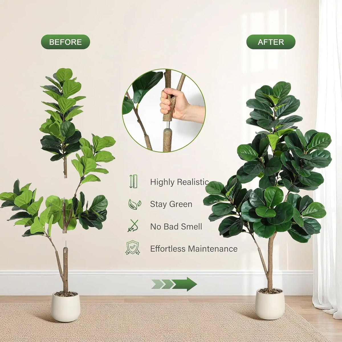 HiMISS Artificial Fiddle Leaf Fig Floor Tree For Home Decor