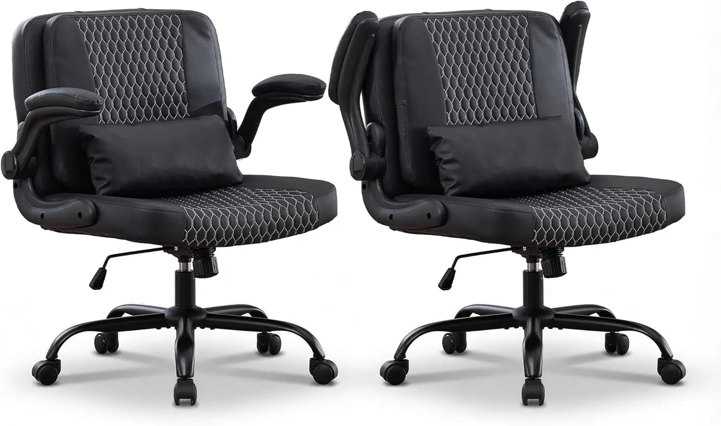 TCGBKAF Ergonomic Office Chair With Flip Backrest And PU Leather Arms