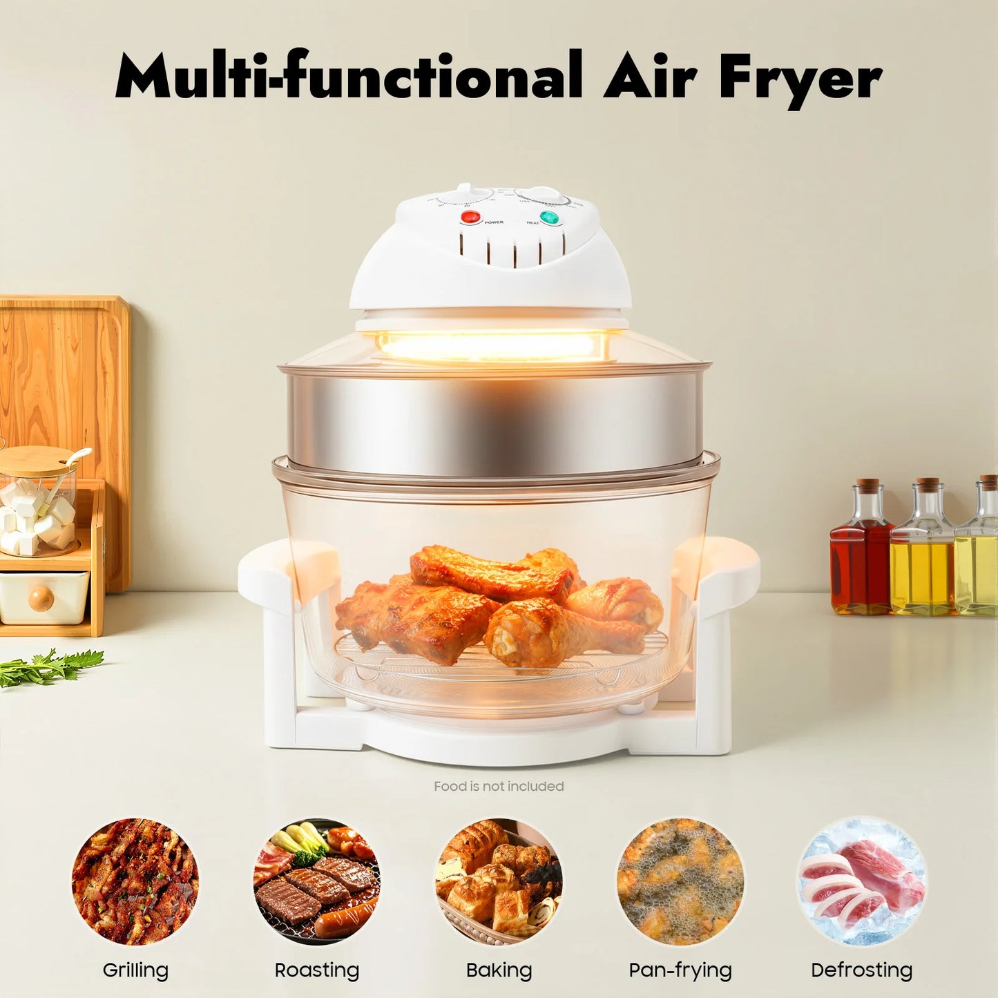 Visual Air Fryer 1200-1400W 360 Degree Hot Air Circulation