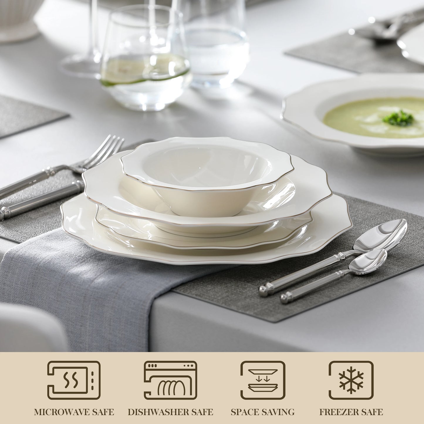 MALACASA Nordic Porcelain Dinnerware Set With Bowls
