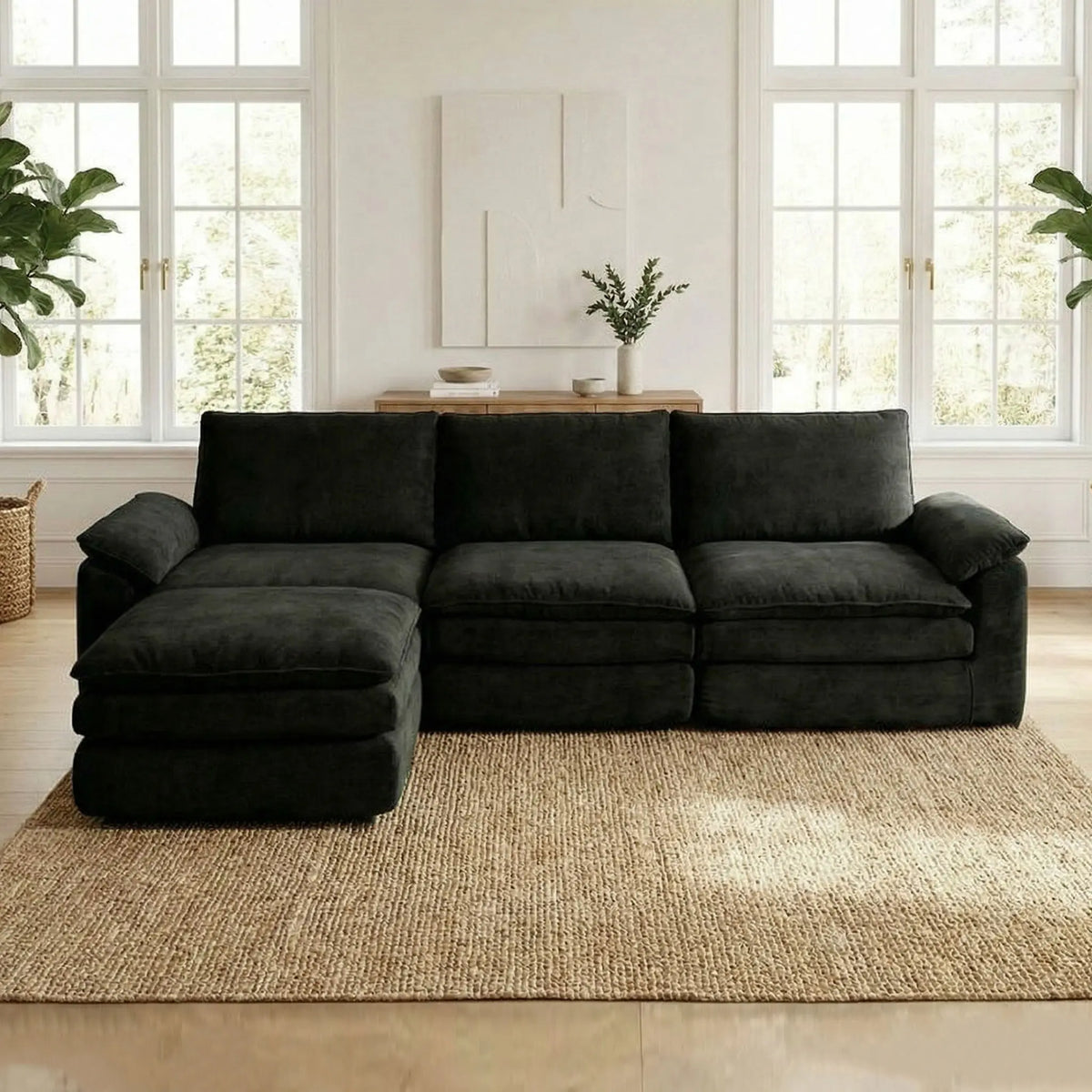 Modern L Shaped Chenille Sectional Couch With Chaise Lounge