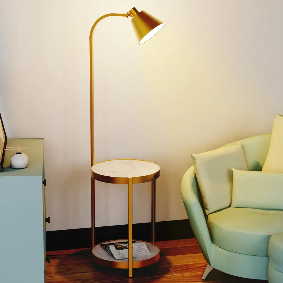 Vrygle Modern 2-Tier Floor Lamp With Storage Table Reading Light