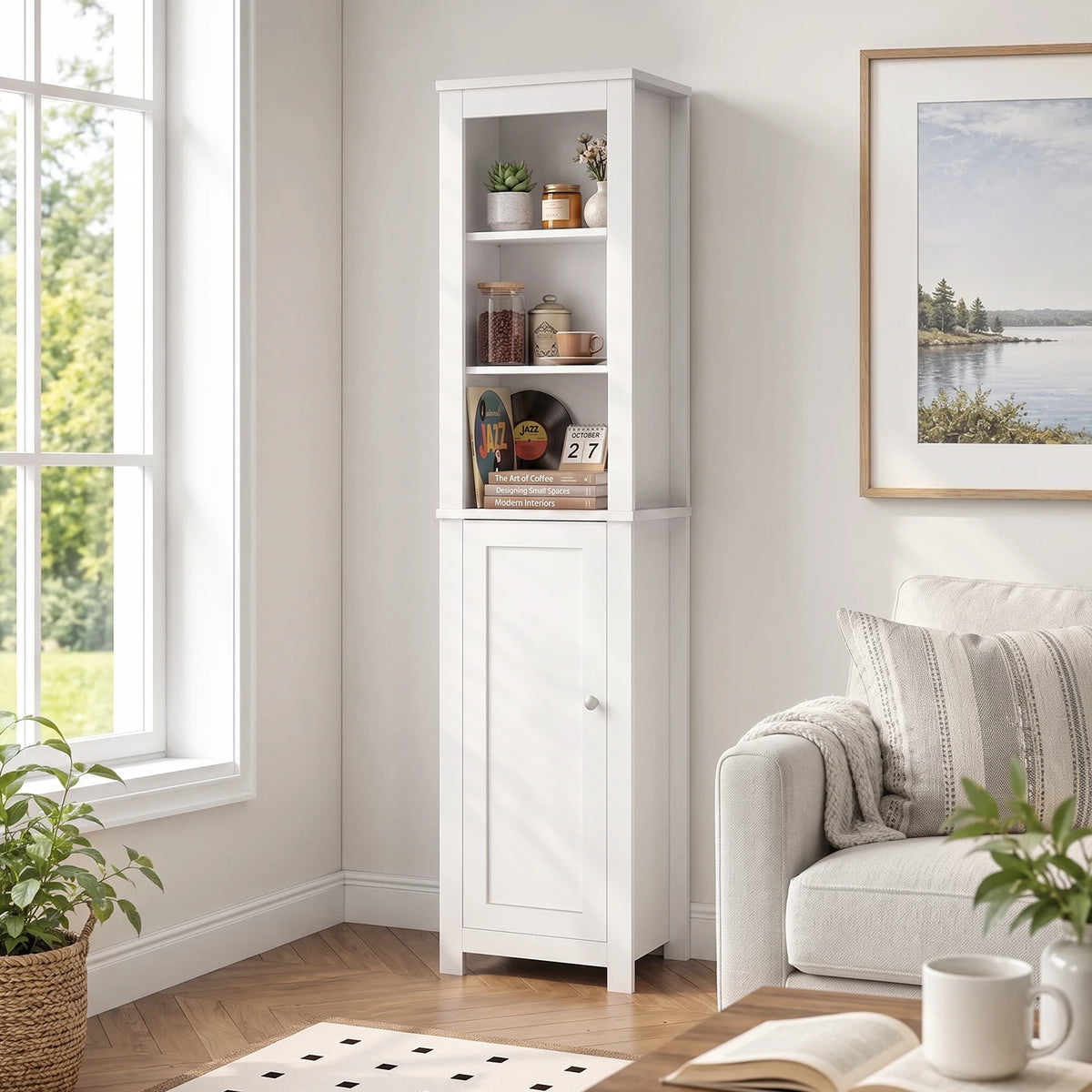TinyNest Freestanding Wooden Bathroom Storage Cabinet With Adjustable Shelves