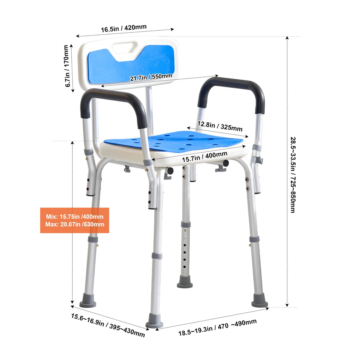 Adjustable Height Shower Chair Bench Seat Bathtub Support 400 Lbs