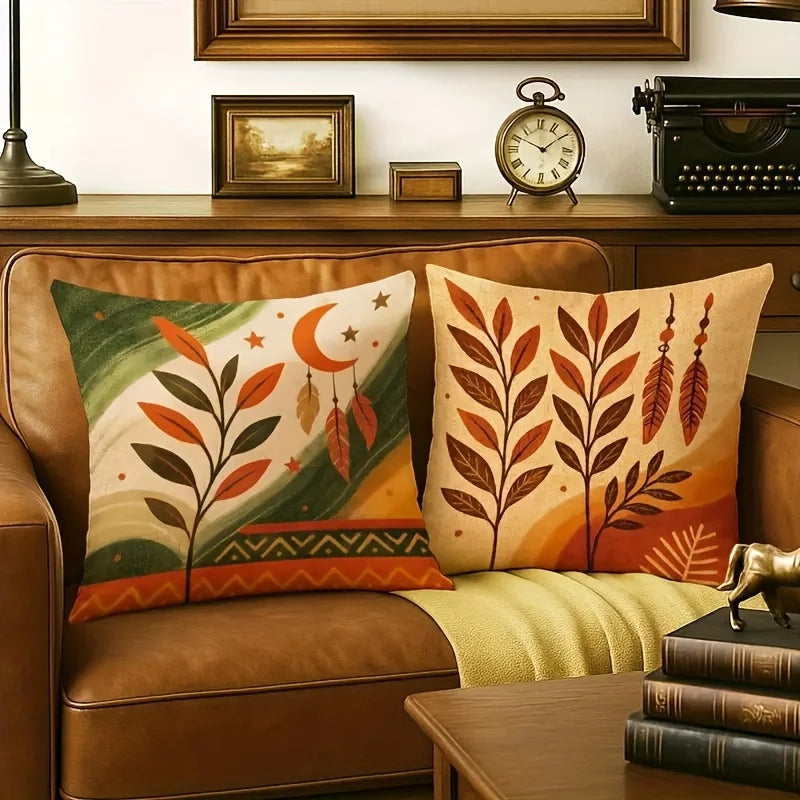 Bohemian Autumn Leaf Sunset Throw Pillow Covers for Home Decor