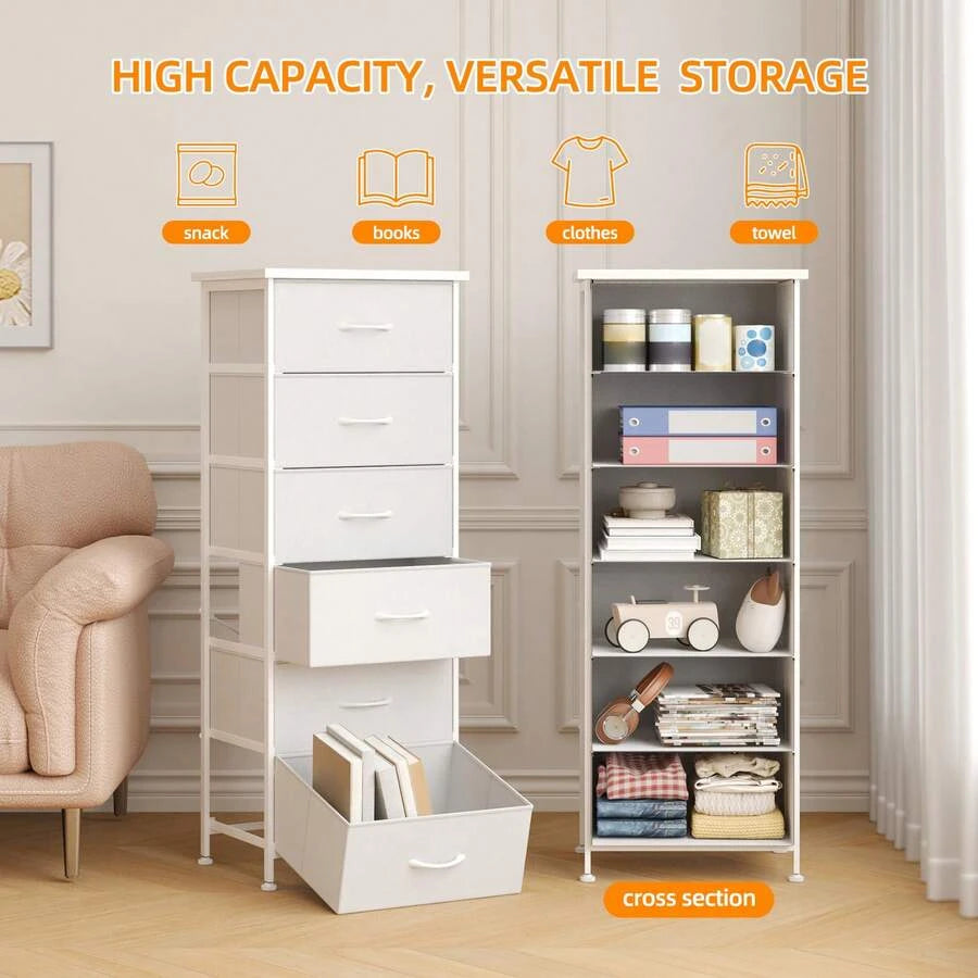 Metal Frame Five Drawer Storage Tower Dresser For Home