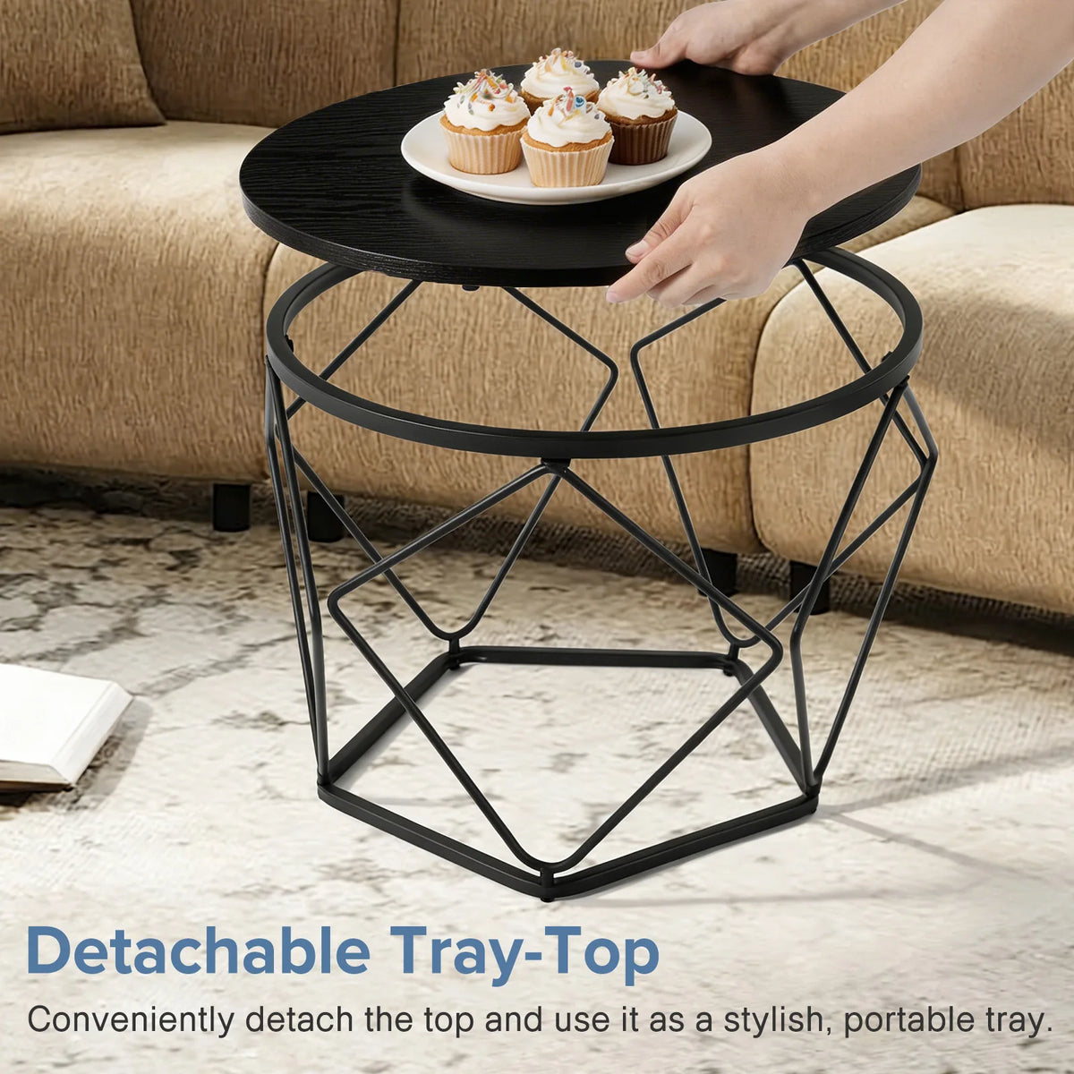 JHK Round Geometric Metal Coffee Table Set With Nesting Tables