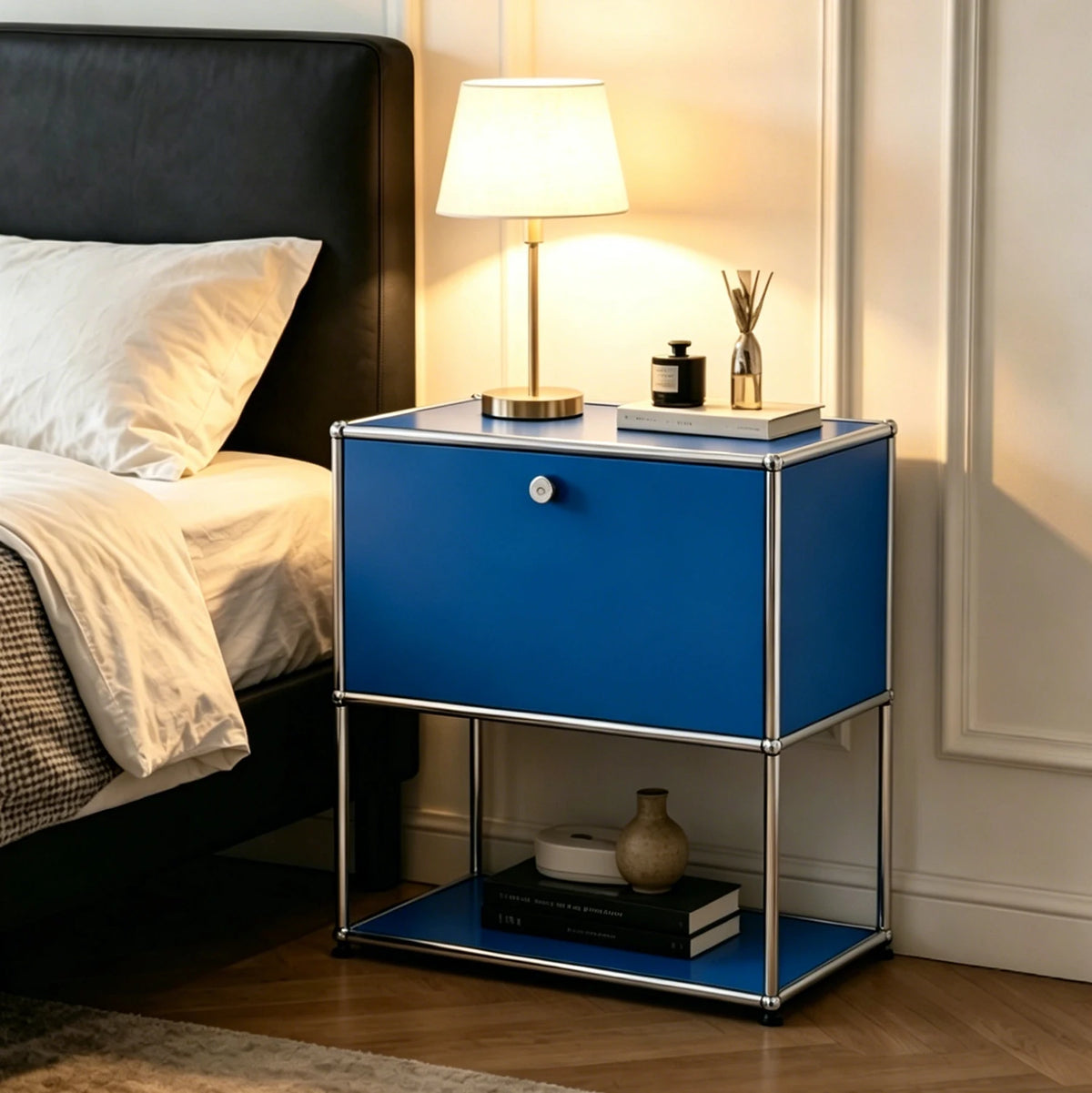 Modern Metal Nightstand With Two Tier Open Storage Bedside Cabinet