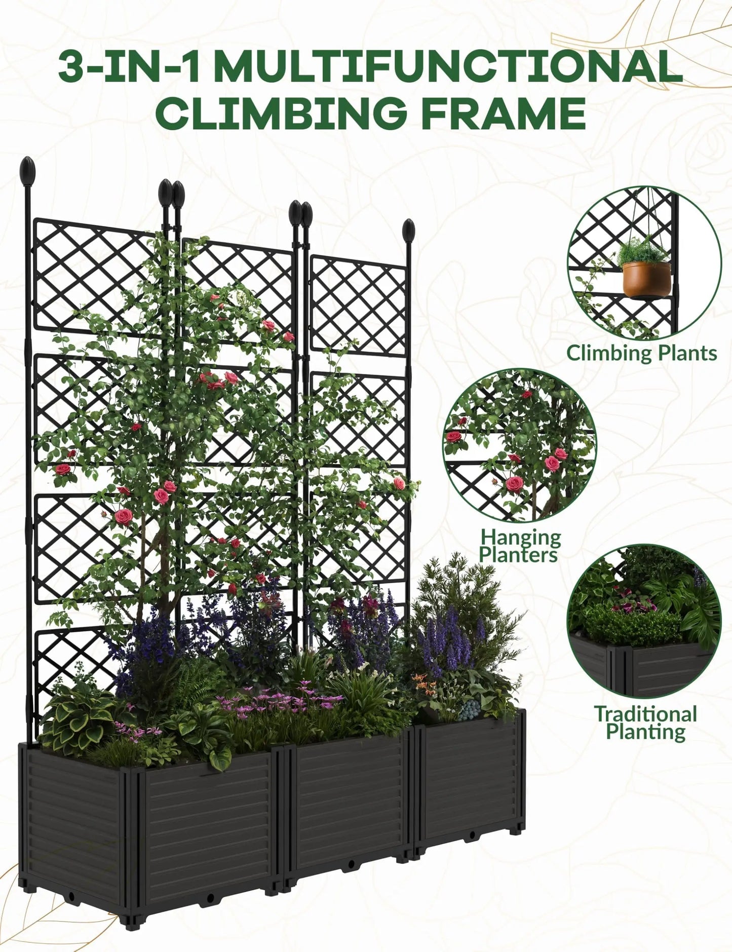 HiMISS Planter Box With Trellis Garden Bed For Climbing Plants