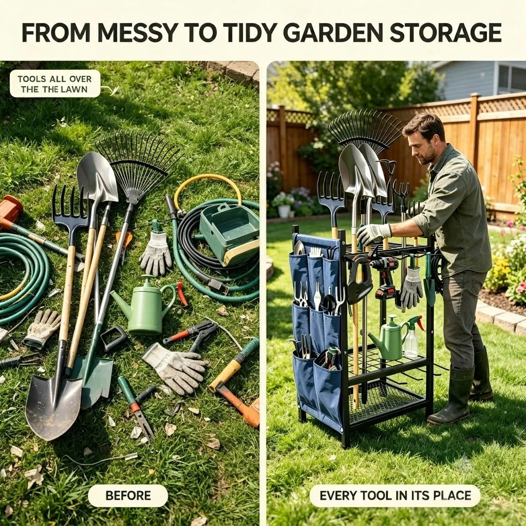 Freestanding Heavy Duty Metal Garden Garage Tool Storage Rack