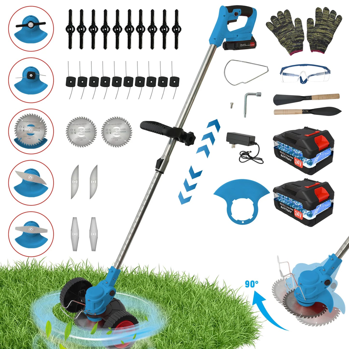 21V Cordless Grass Trimmer 3-In-1 With 2x2.0Ah Batteries Charger