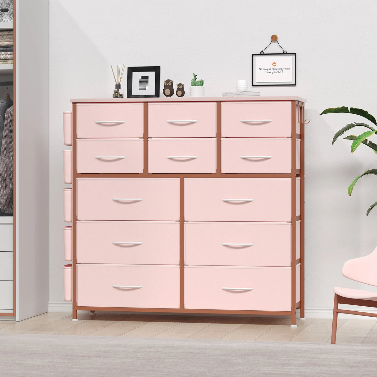 HiMISS 12 Drawer Dresser With Metal Frame And Wood Top