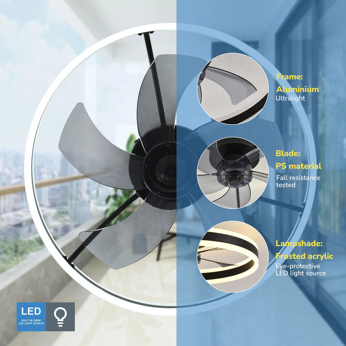 Orison Modern Low Profile Ceiling Fan With Remote Control