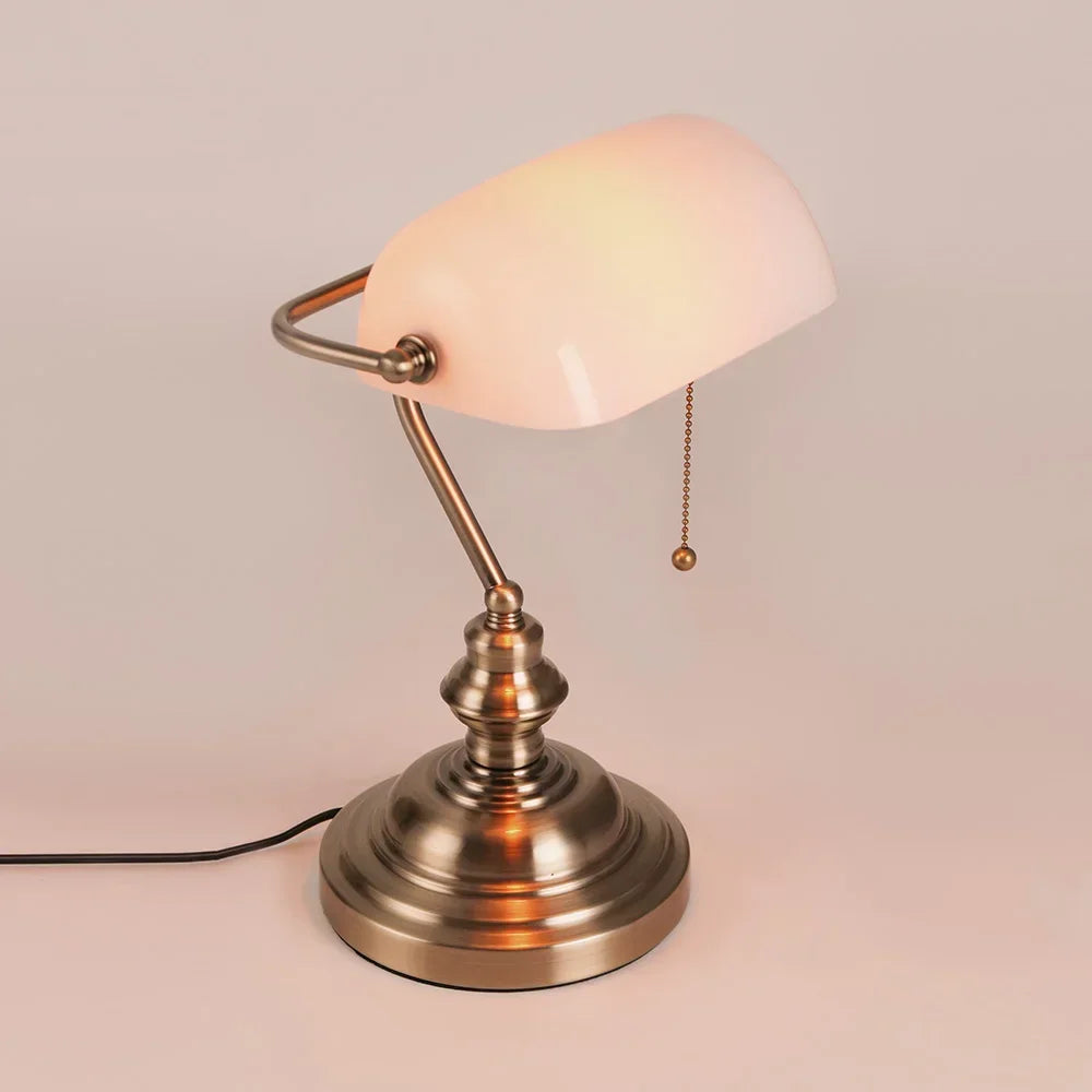 Classical Glass And Iron Banker Desk Lamp For Home Office Lighting