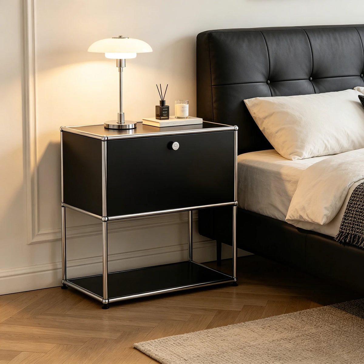 Modern Metal Nightstand With Two Tier Open Storage Bedside Cabinet