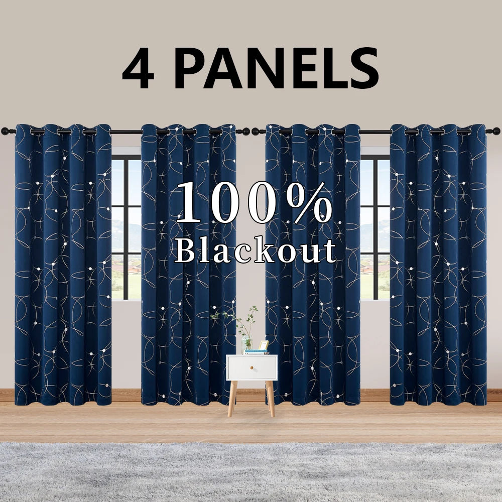 4-Pack Blackout Curtain Panels With Foil Circle Dot Print