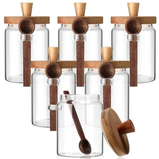 Clear Glass Jars With Airtight Lids And Spoons 6 Pack