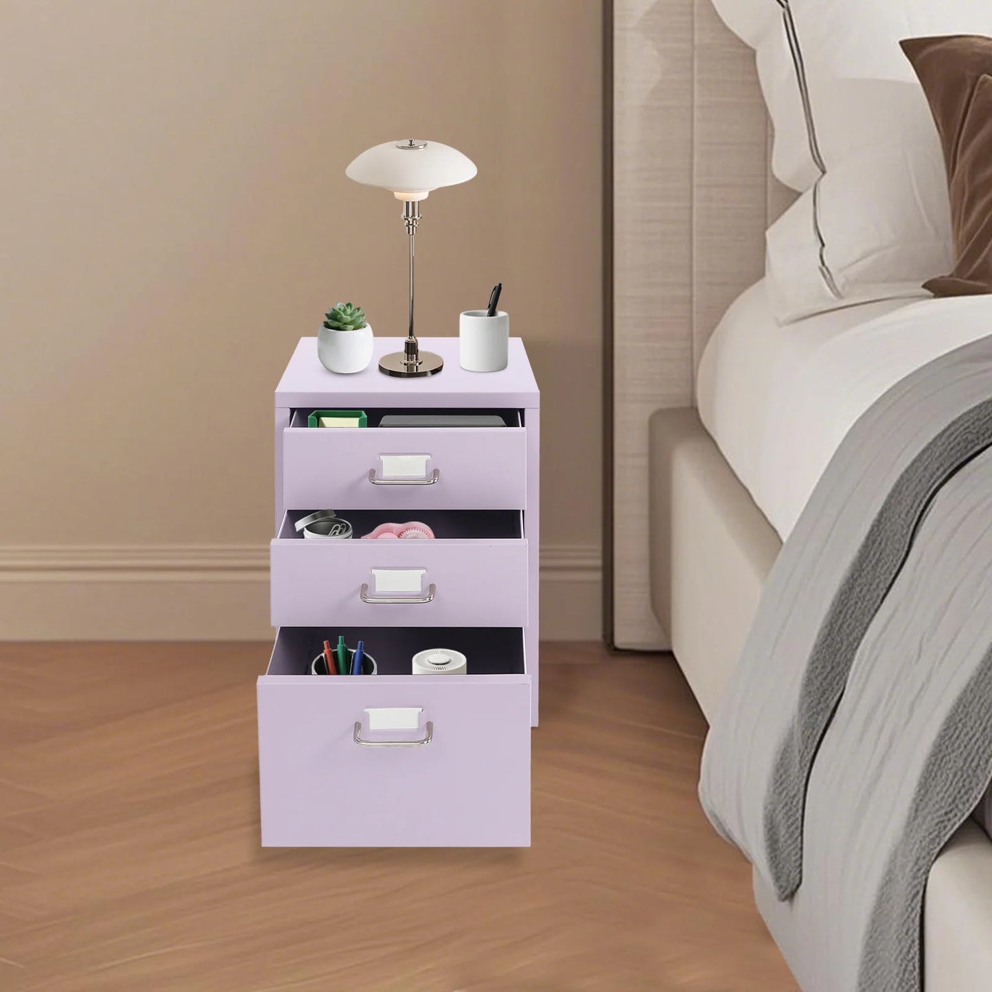 Bymaocar 3 Tier Vertical Metal File Cabinet With Lock Mobile