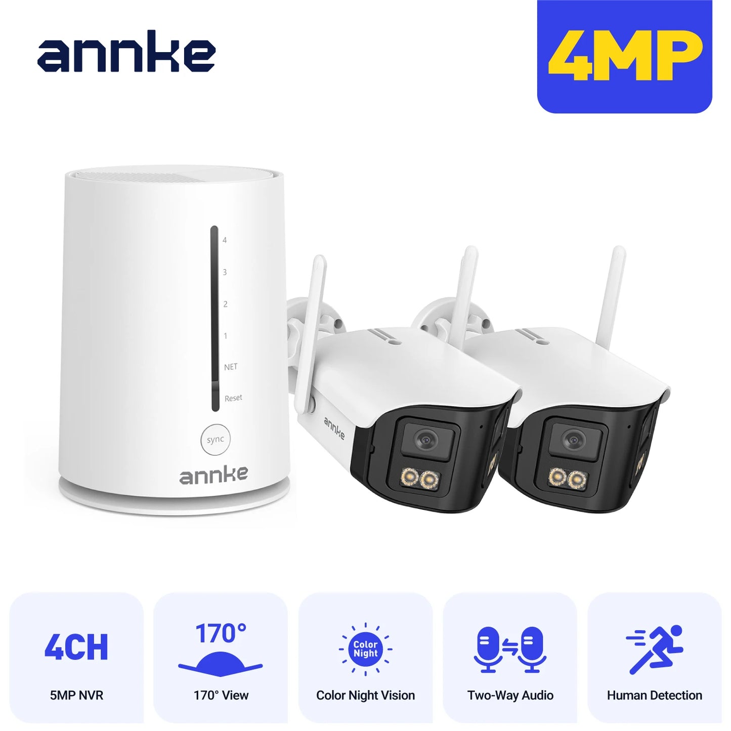 ANNKE 4CH Wireless Security Camera System 4MP NVR With Alexa