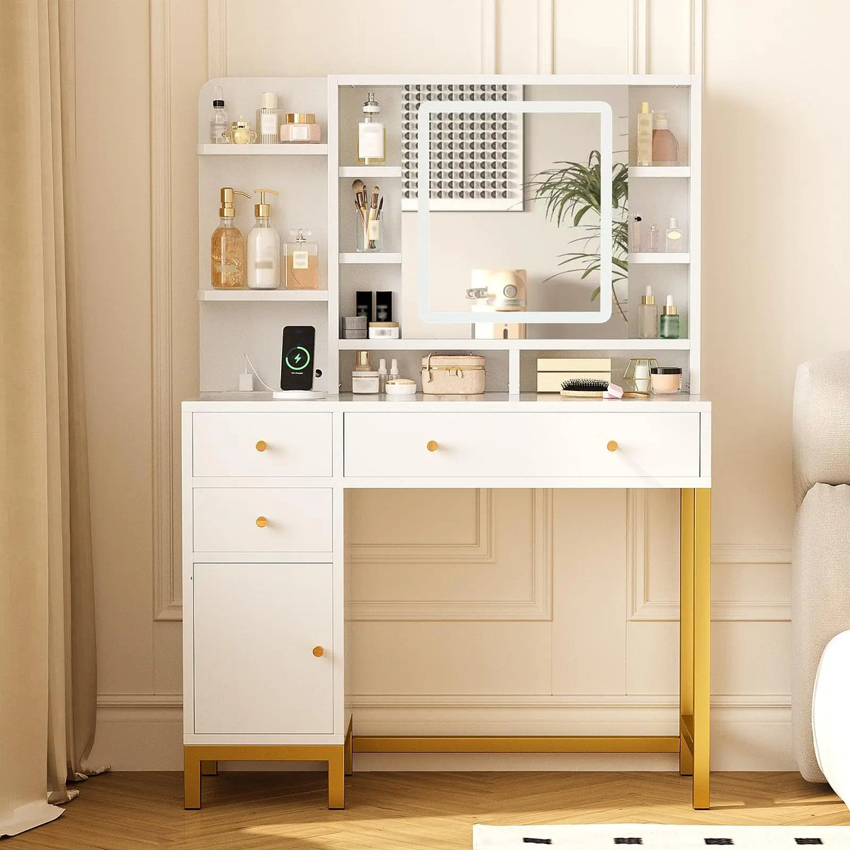 HobbyLane LED Makeup Vanity With Mirror And Storage Cabinet