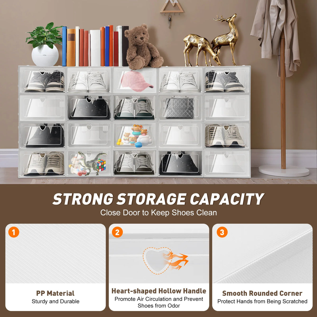 Bymaocar Stackable Transparent Shoe Storage Boxes With Vent Holes