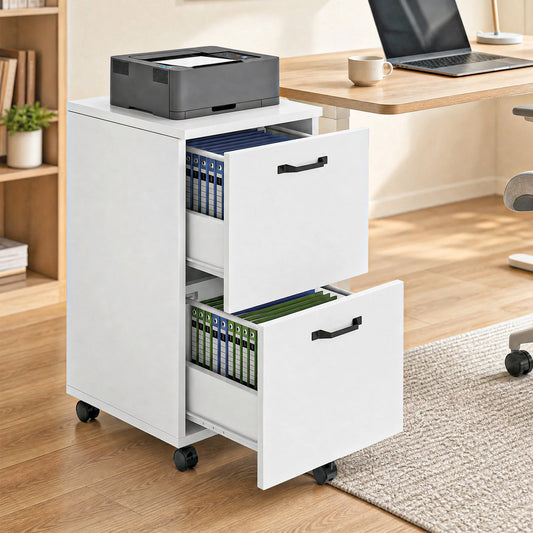 JHK Wooden Two Drawer Rolling File Cabinet With Locking Wheels