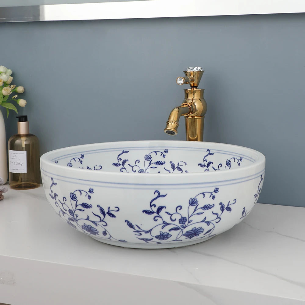 Mekkhala Ceramic Round Vessel Wash Basin With Faucet Combo