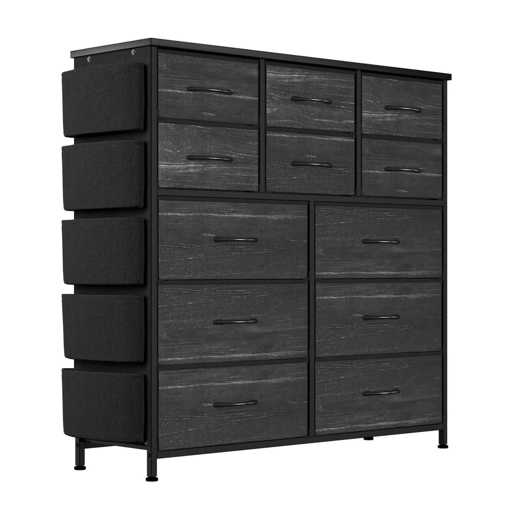 12 Drawer Fabric Dresser Wooden Top Steel Frame Storage Organizer