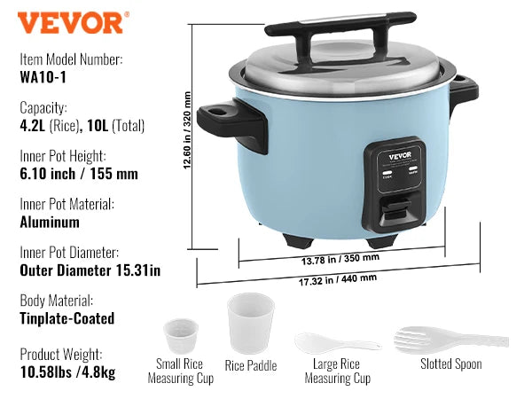VEVOR Commercial Rice Cooker With Aluminum Nonstick Pot Keep Warm