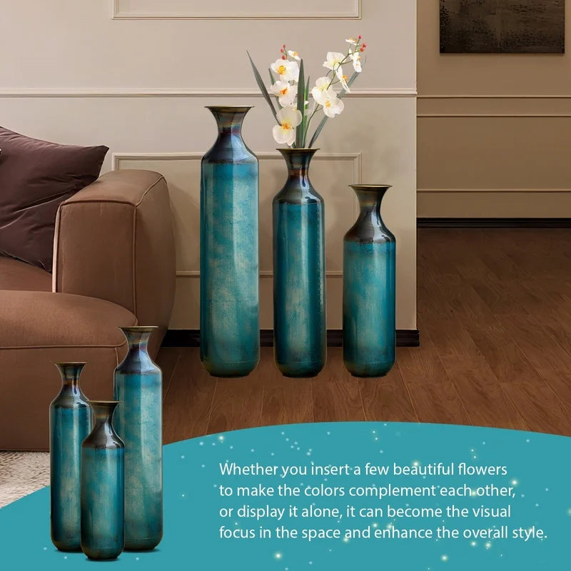 Torch-Fired Metal Floor Vases Set Rustic Home Decor