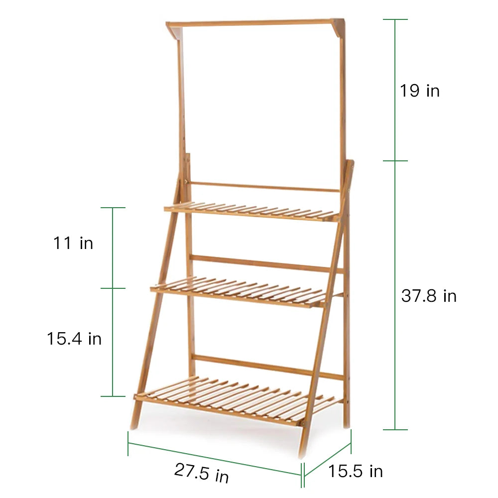 Folding Bamboo Plant Stand 3 Tier Pot Shelf For Indoor Outdoor