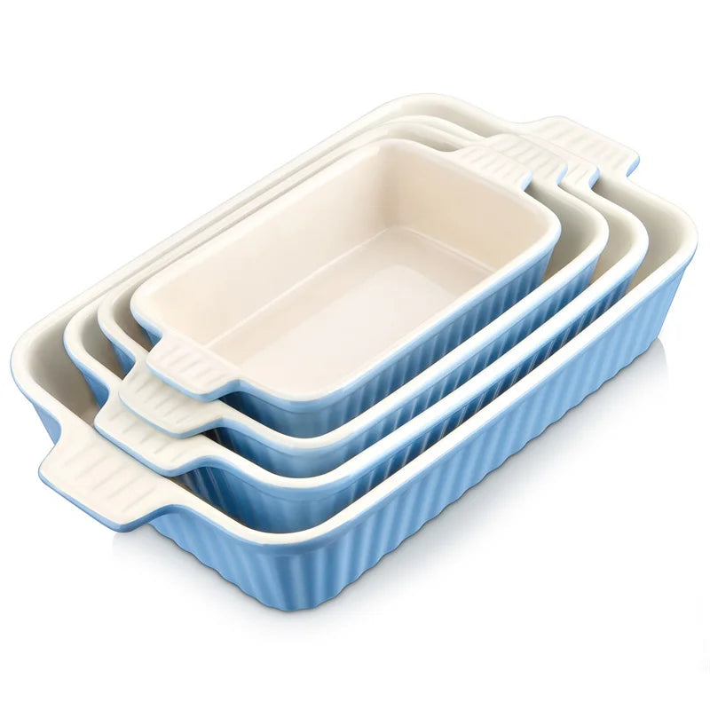 MALACASA 4 Piece Ceramic Baking Dish Set With Handles