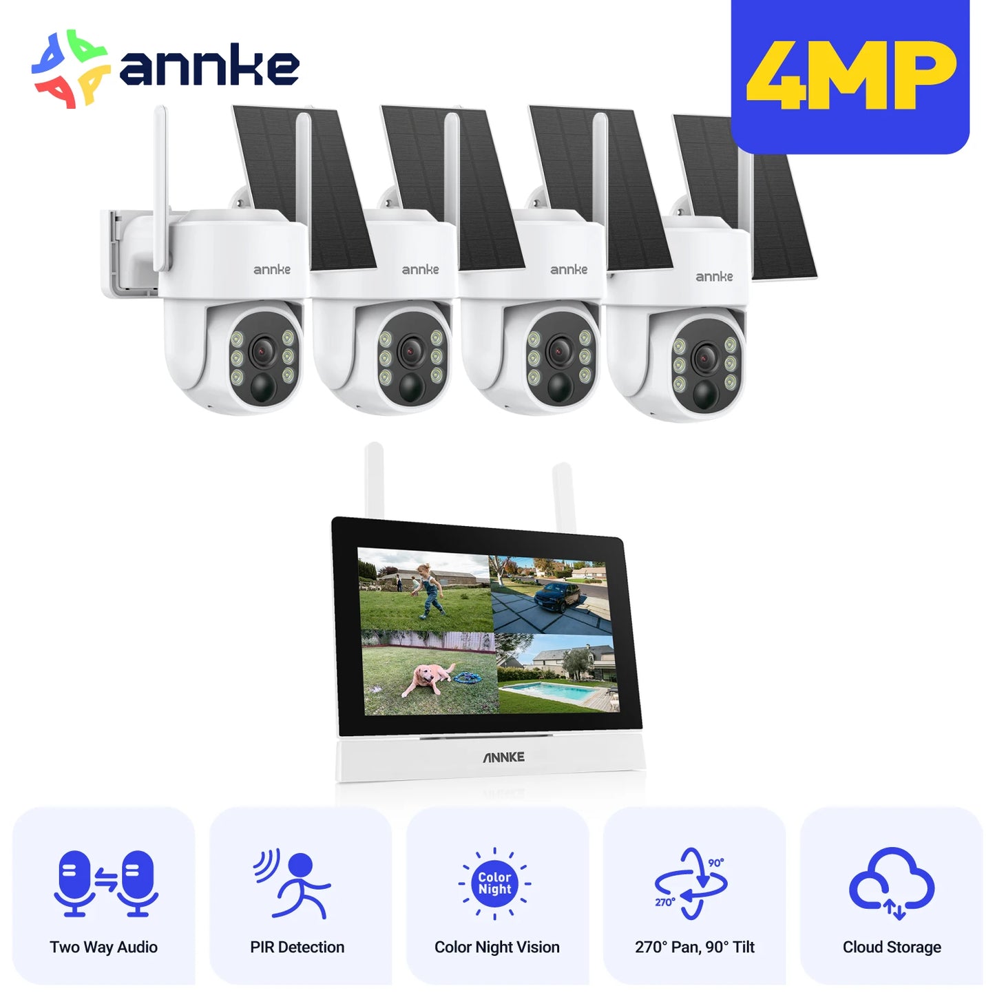 ANNKE Wireless 4MP Solar Outdoor CCTV System With NVR PTZ