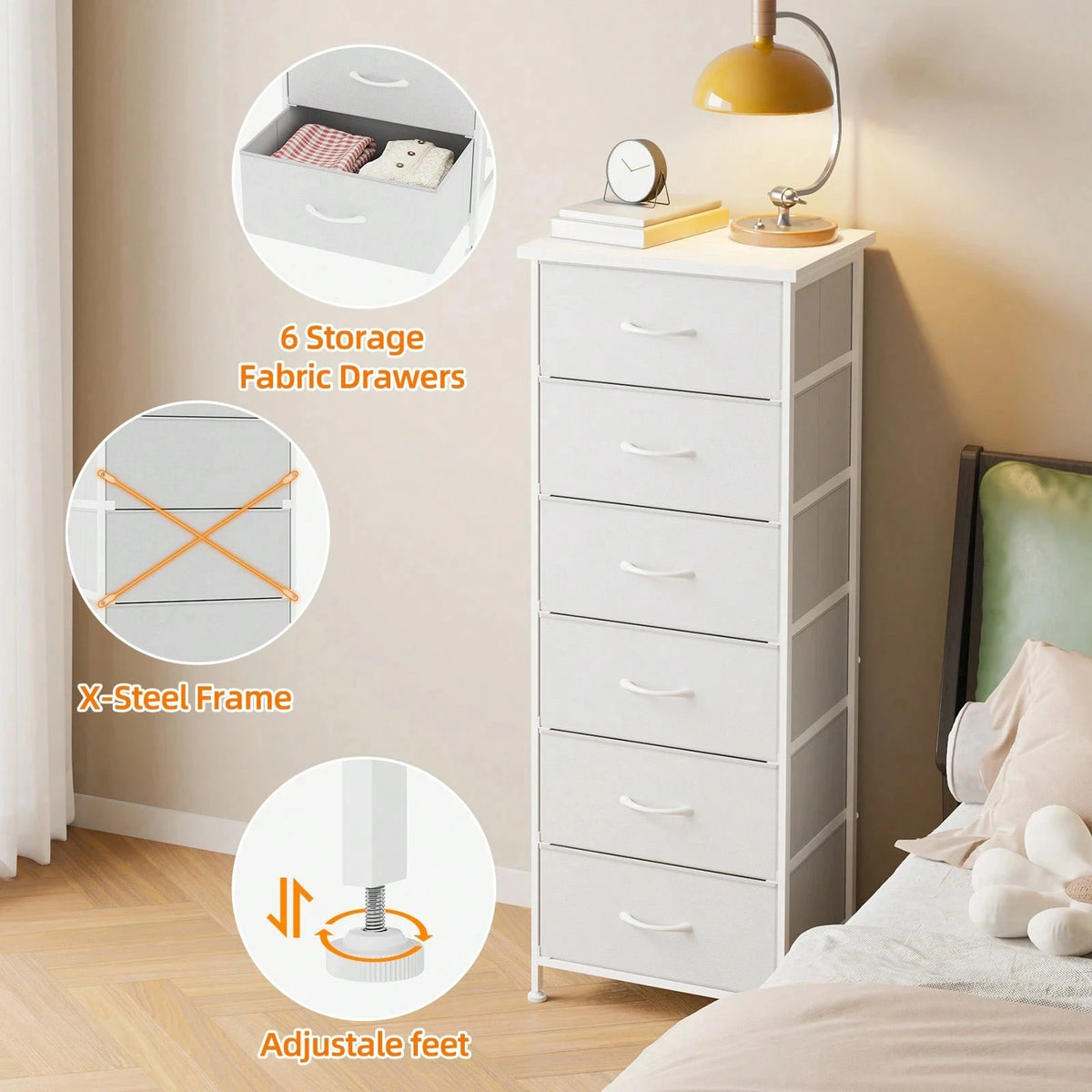 Metal Frame Five Drawer Storage Tower Dresser For Home