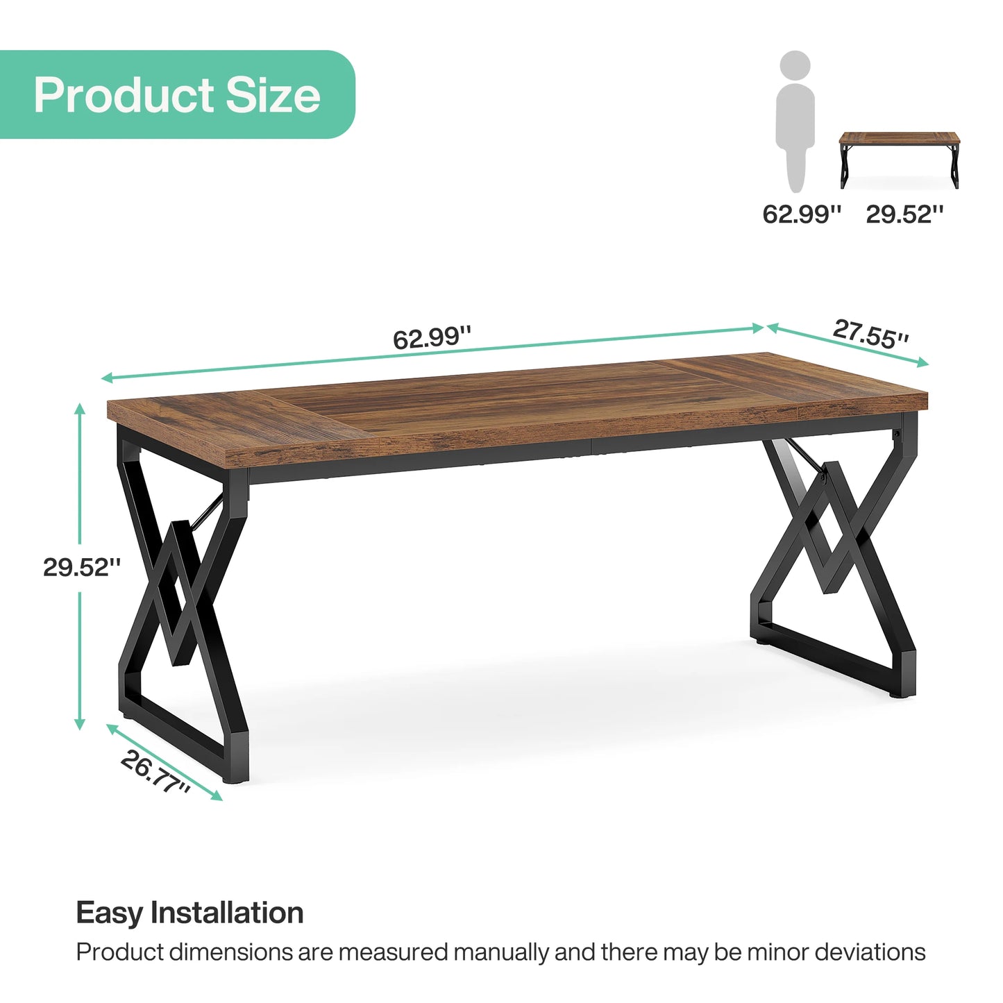 Tribesigns Industrial Executive Desk With Thick Tabletop And Metal Frame