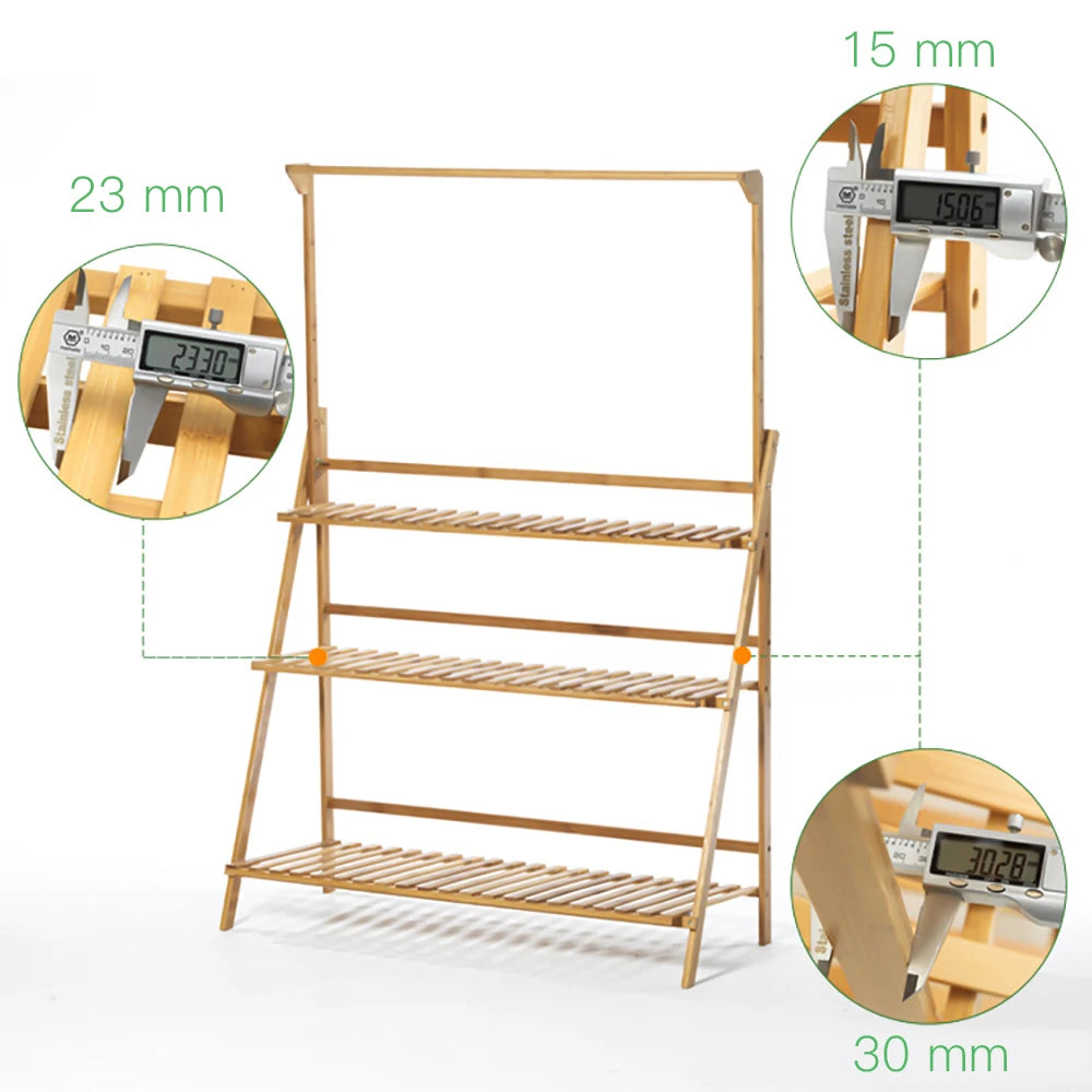 Folding Bamboo Plant Stand 3-Tier Ladder Shelf For Pots