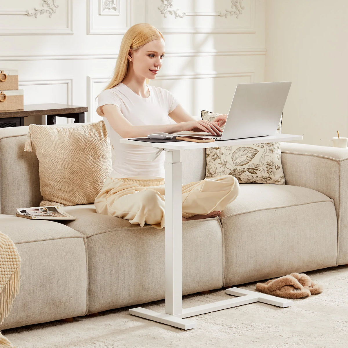 JHK Adjustable Overbed Table With Metal Frame For Bedroom