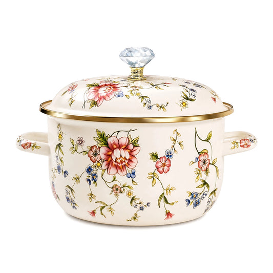 Enamel Pot With Lid For All Stovetops Vintage Style Saucepan