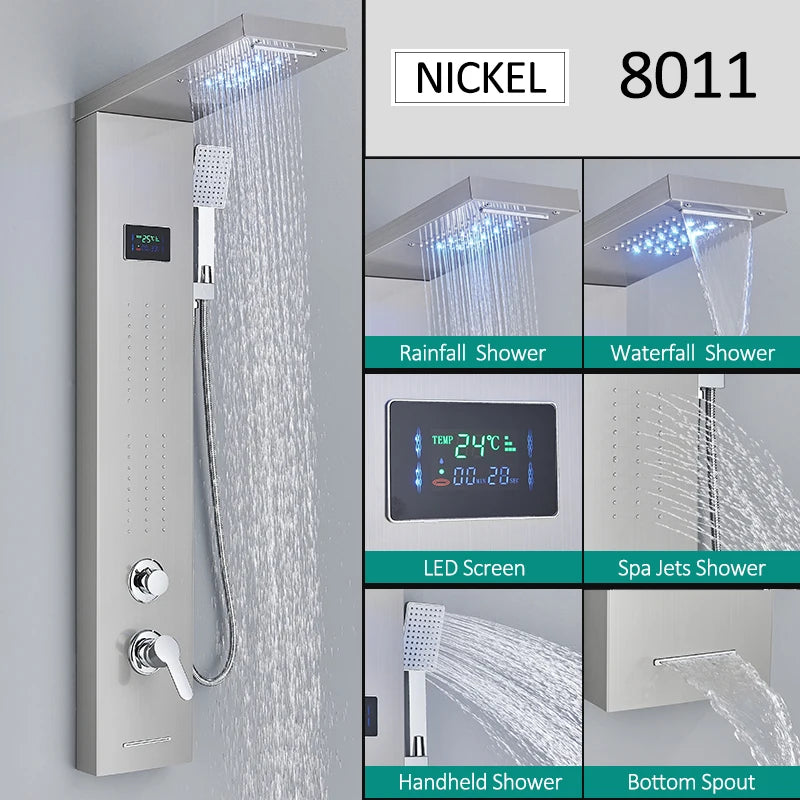 Quyanre Led Shower Panel Tower System With Rainfall Massage Spa