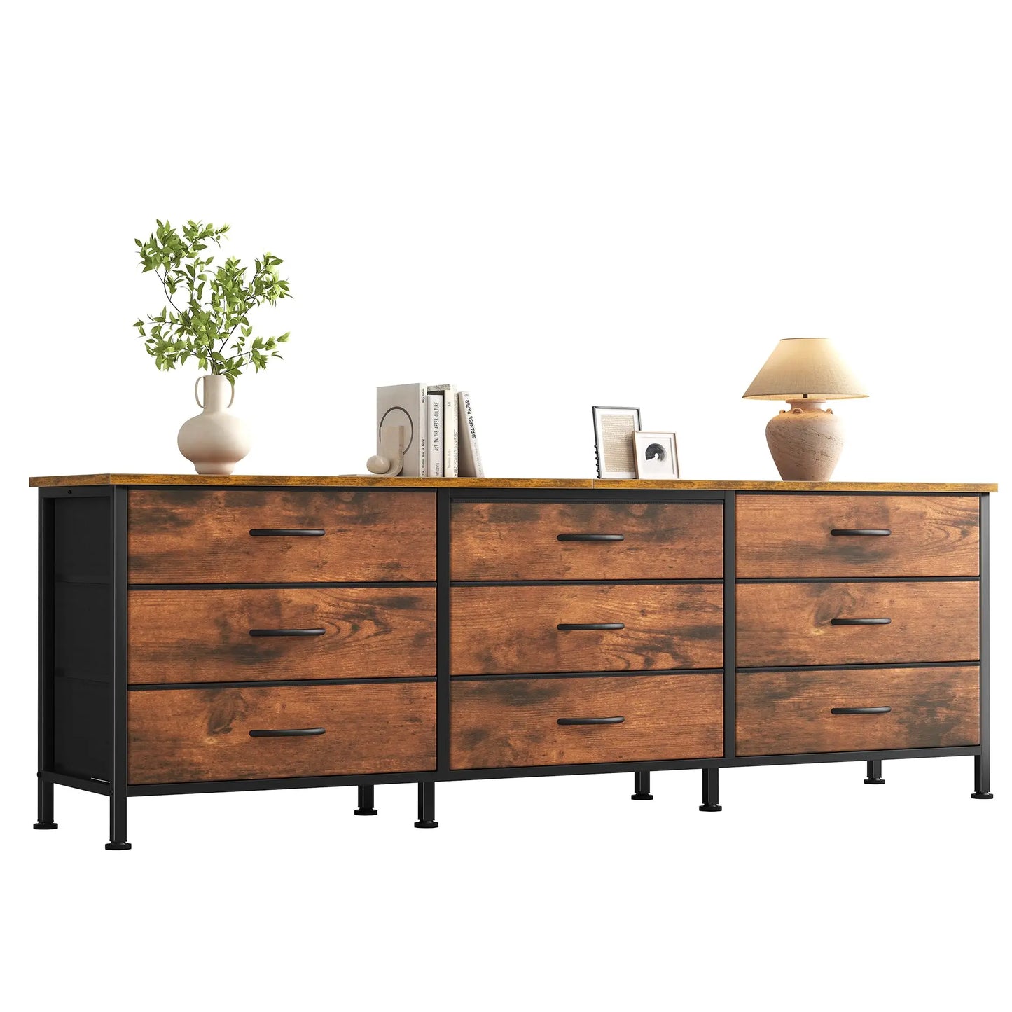 JHK Modern Living Room Cabinet With 9 Fabric Drawers