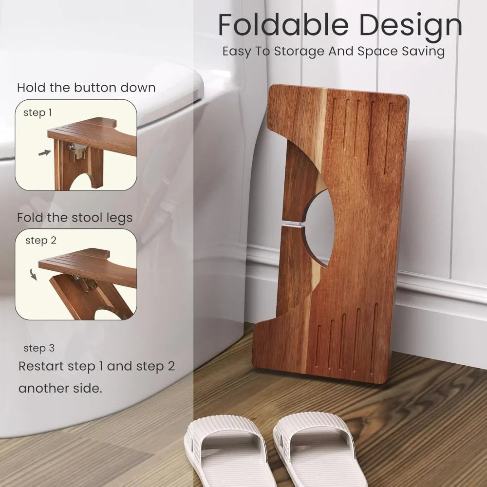 XIUWO Acacia Wood Foldable Squat Stool For Adults Non Slip