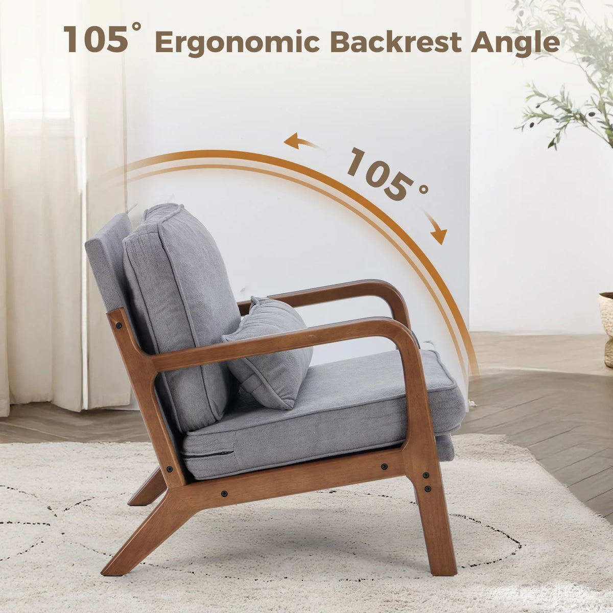 JHK Mid Century Modern Solid Wood Accent Chair With Cushion