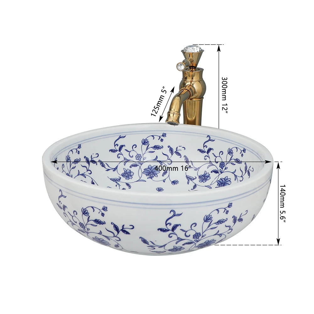 Mekkhala Ceramic Round Vessel Wash Basin With Faucet Combo