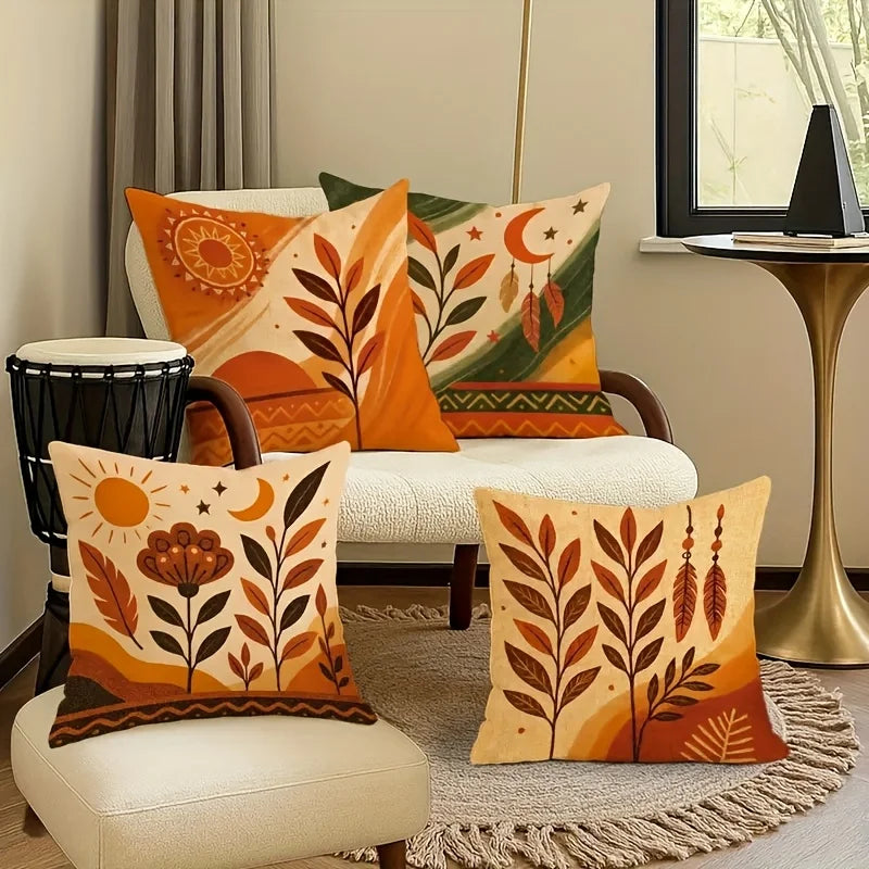 Bohemian Autumn Leaf Sunset Throw Pillow Covers for Home Decor