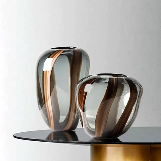 Colored Striped Glass Vase for Tabletop Decor and Flower Arrangements