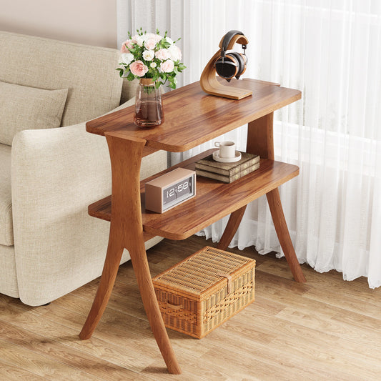 Tribesigns Walnut Side Table With 2-Tier Storage Shelf