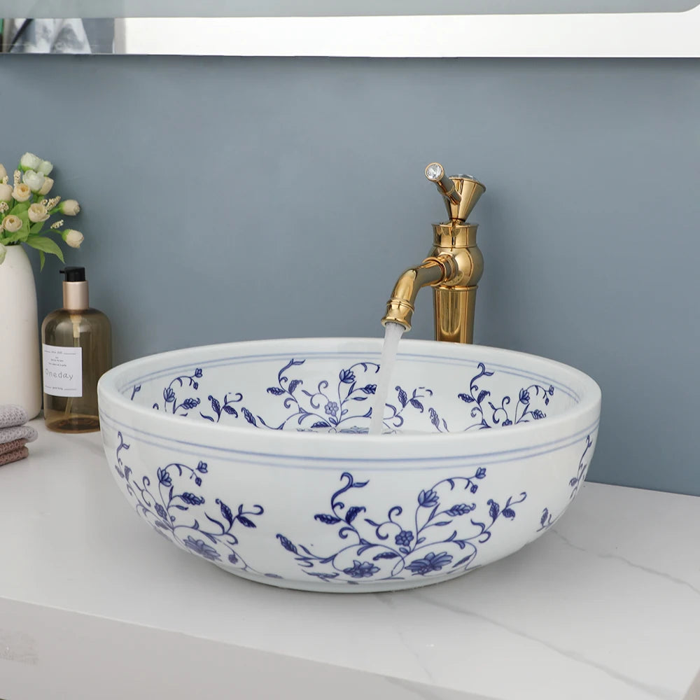 Mekkhala Ceramic Round Vessel Wash Basin With Faucet Combo